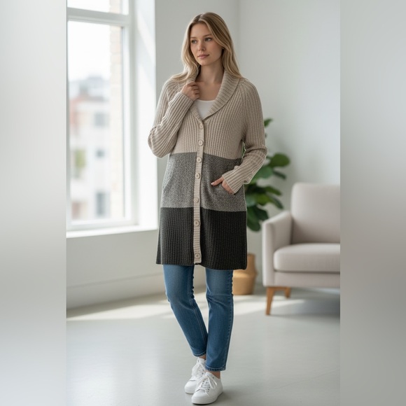 L.A. Blues Sweaters - L.A. Blues Women's Neutral Block Cardigan